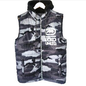 Ecko Unltd. Vest Men's Large Camouflage Hooded Quilted Lined Full Zip